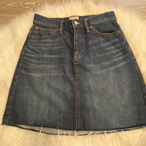 J Crew Frayed Denim Jean Skirt 24 Blue Cotton - Picture 2 of 8